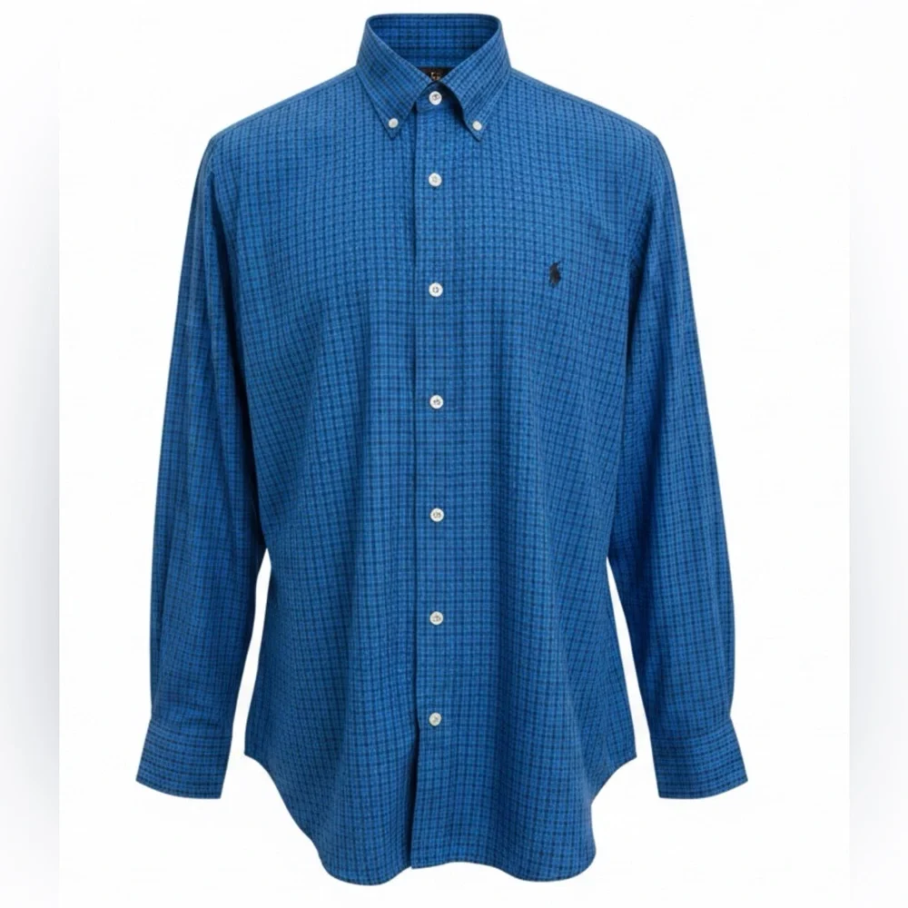 Polo Ralph Lauren Slim Fit Easy Care Blue Check Button Down Shirt Men’s XXL